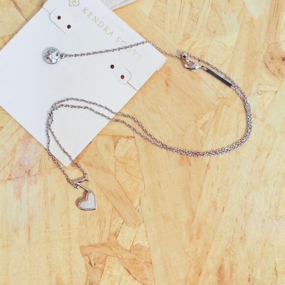 NEW Kendra Scott Ari Heart Music Note Drusy Necklace Silver - Picture 3 of 4